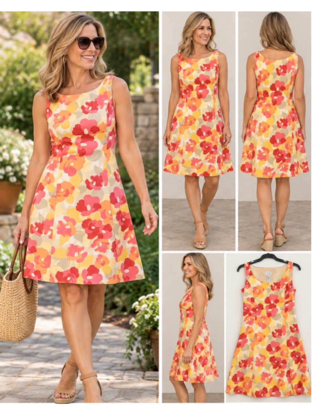 Women's Villager Floral A-Line Mini Dress Size 14 Yellow Red